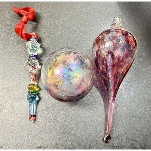 Lot Of 3 Kitras Art Glass 6" Hand Blown Ornament Tree Of Enchantment Spirit VTG